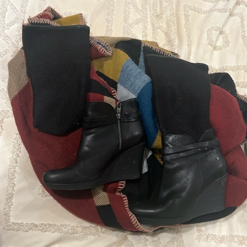 UGG Black leather ankle bootie with attachable   Knee length sweater upper RARE